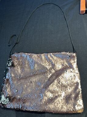 Reversible Sequin Shoulder Bag Black and Rose Gold Sparkle Party Purse.